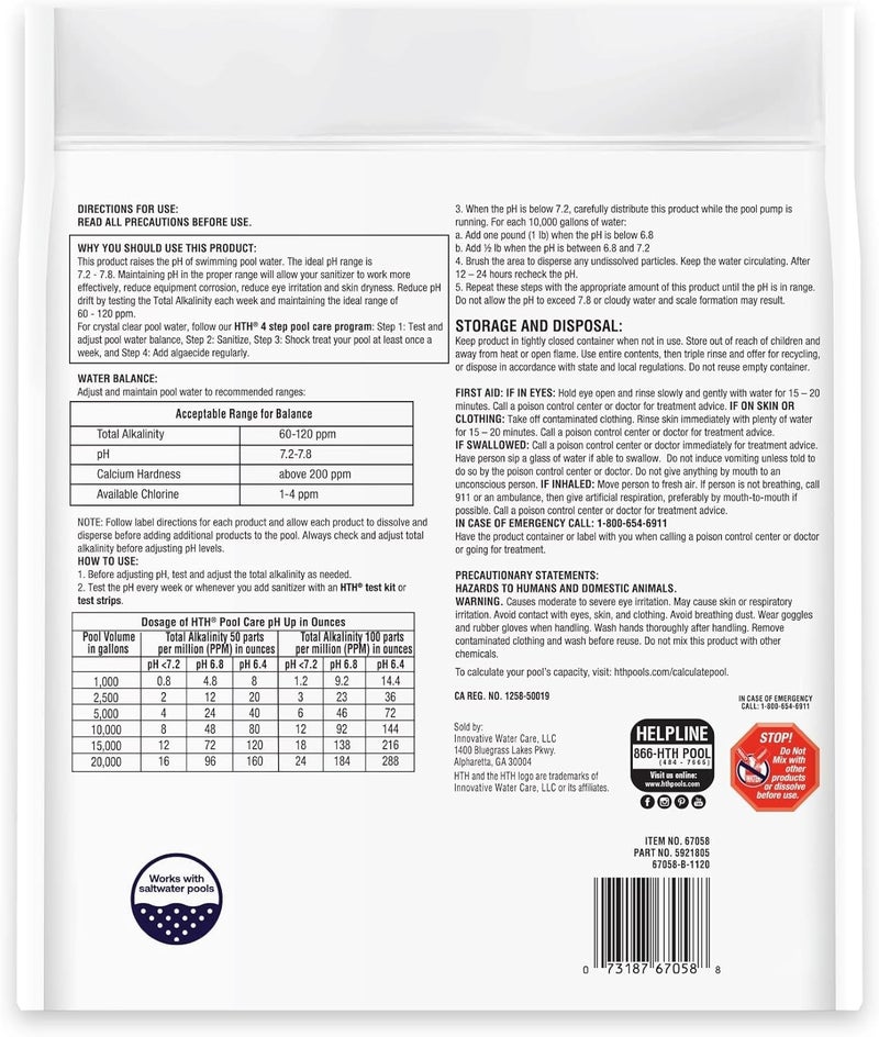 HTH 67058 Swimming Pool Care pH Up, Raises pH, Swimming Pool Chemical, 4 Lbs - Image 2